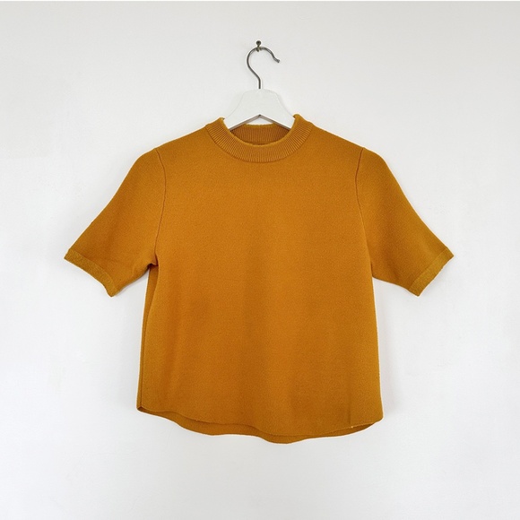vintage fuzzy marigold mustard yellow boxy mock neck tee top mockneck XS S M - Picture 1 of 2